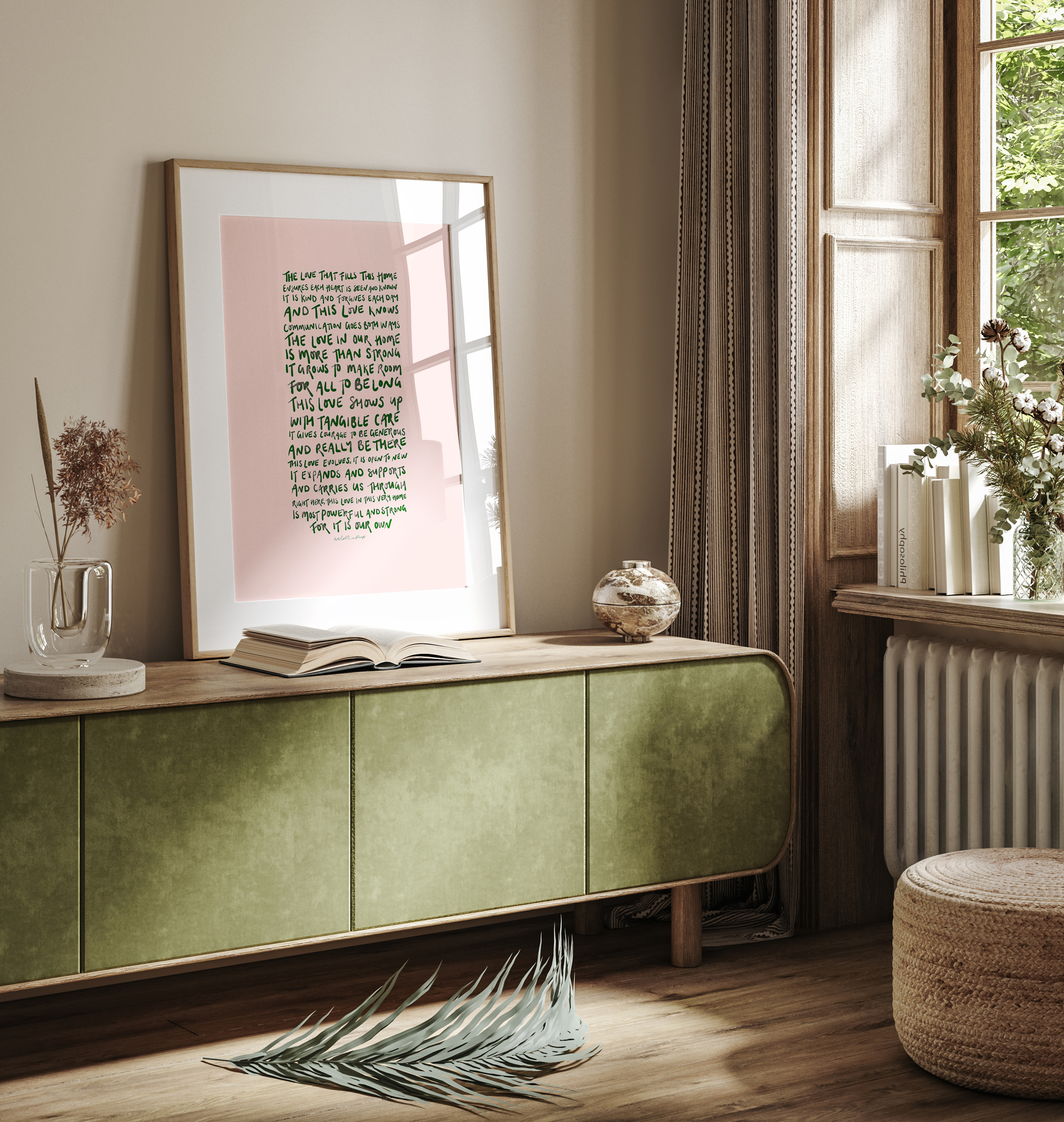 The Love That Fills This Home - Green on Peach - Limited Edition Framed Artwork