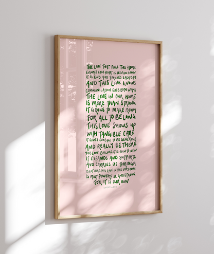 The Love That Fills This Home - Green on Peach - Limited Edition Framed Artwork