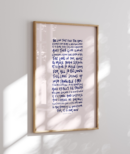 The Love That Fills This Home - Blue on Cream - Limited Edition Framed Artwork