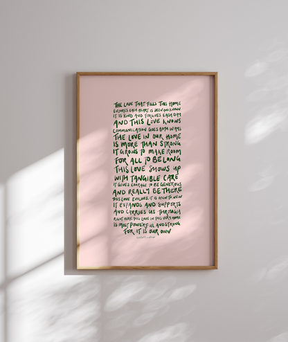 The Love That Fills This Home - Green on Peach - Limited Edition Framed Artwork